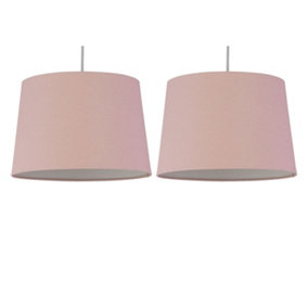 First Choice Lighting Set of 2 Pink Glitter Cotton 28cm Tapered Cylinder Pendant or Lamp Shades