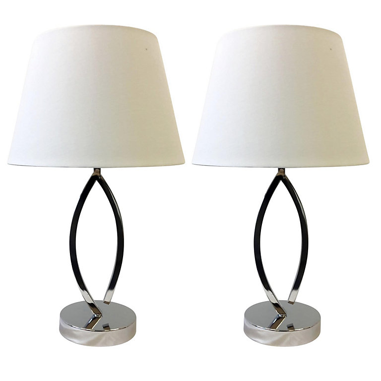Set of 2 Chrome Mosaic Touch Table Lamp Bedside Lights Grey Shades Modern 
