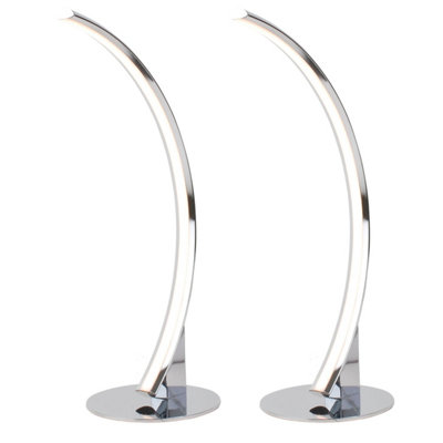 First Choice Lighting Set of 2 Polished Chrome LED Arc Table Lamps