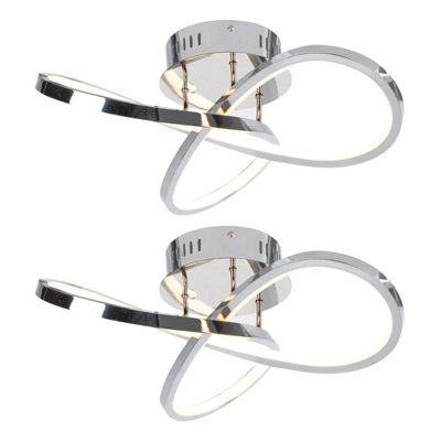 First Choice Lighting Set of 2 Polished Chrome LED Loop Flush Fittings