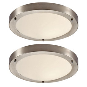 First Choice Lighting Set of 2 Porto Brushed Chrome Frosted Glass IP44 Bathroom Ceiling Flush Lights