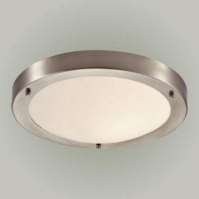 First Choice Lighting Set of 2 Porto Brushed Chrome Frosted Glass IP44 Bathroom Ceiling Flush Lights