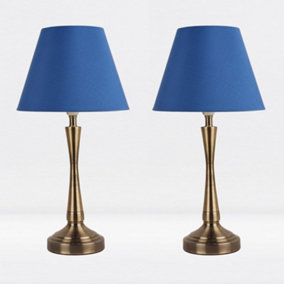 First Choice Lighting Set of 2 Prior Antique Brass Blue Table Lamp With Shades