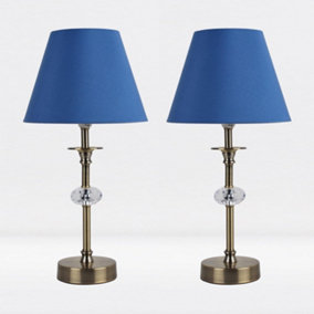 First Choice Lighting Set of 2 Prior Antique Brass Clear Blue Table Lamp With Shades