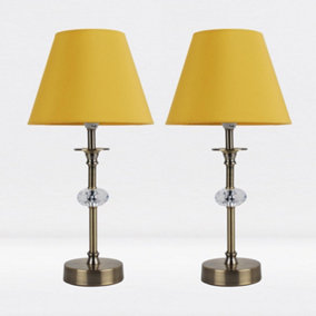 First Choice Lighting Set of 2 Prior - Antique Brass Clear Ochre Facet Table Lamp With Shades