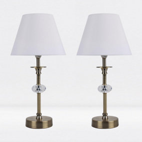 First Choice Lighting Set of 2 Prior Antique Brass Clear White Table Lamp With Shades