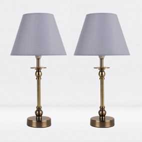 First Choice Lighting Set of 2 Prior - Antique Brass Grey Table Lamp With Shades