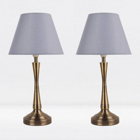 First Choice Lighting Set of 2 Prior - Antique Brass Grey Taper Table Lamp With Shades