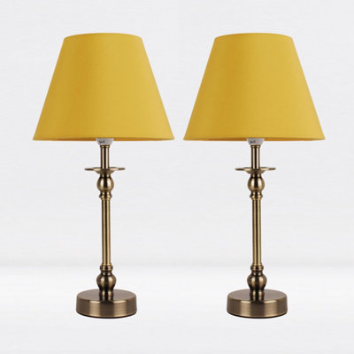 First Choice Lighting Set of 2 Prior - Antique Brass Ochre Table Lamp With Shades