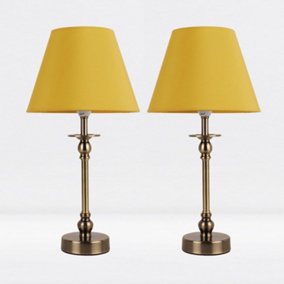 First Choice Lighting Set of 2 Prior - Antique Brass Ochre Table Lamp With Shades