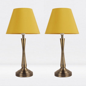 First Choice Lighting Set of 2 Prior - Antique Brass Ochre Taper Table Lamp With Shades