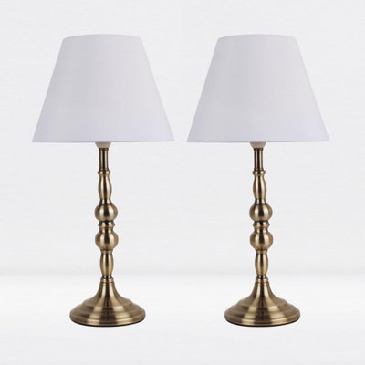 First Choice Lighting Set of 2 Prior Antique Brass White Table Lamp With Shades