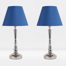 First Choice Lighting Set of 2 Prior Chrome Blue Table Lamp With Shades