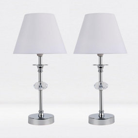 First Choice Lighting Set of 2 Prior Chrome Clear White Table Lamp With Shades