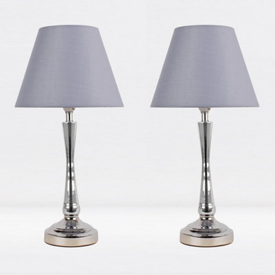 First Choice Lighting Set of 2 Prior - Chrome Grey Taper Table Lamp With Shades