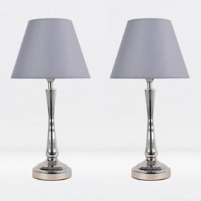 First Choice Lighting Set of 2 Prior - Chrome Grey Taper Table Lamp With Shades