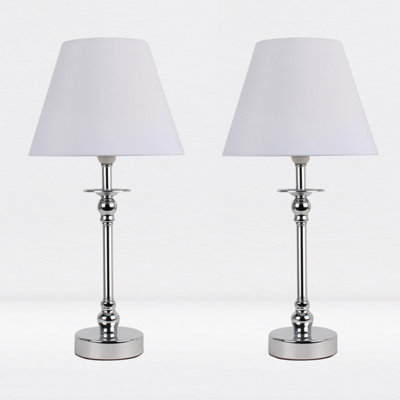 First Choice Lighting Set of 2 Prior Chrome White Table Lamp With Shades