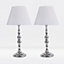 First Choice Lighting Set of 2 Prior Chrome White Table Lamp With Shades