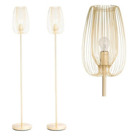 First Choice Lighting Set of 2 Quinn Satin Brass Floor Lamps