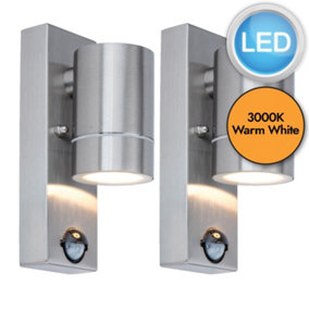 First Choice Lighting - Set of 2 Rado Stainless Steel IP44 Outdoor Motion Sensor Down Integrated LED Wall Lights