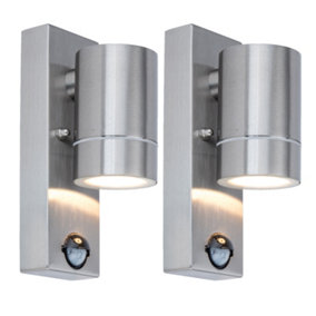 First Choice Lighting - Set of 2 Rado Stainless Steel IP44 Outdoor Motion Sensor Down Integrated LED Wall Lights