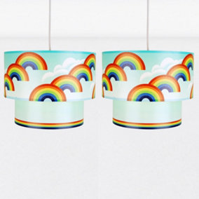 First Choice Lighting Set of 2 Rainbow Rainbow Print Easy Fit Fabric Pendant Shades