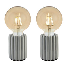 First Choice Lighting - Set of 2 Ribb Grey Ribbed Ceramic Lamps