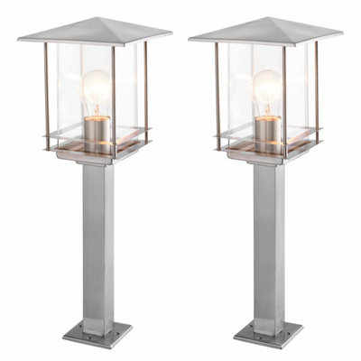 First Choice Lighting Set of 2 Ripley Stainless Steel Clear IP44 Outdoor Post Lights