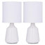 First Choice Lighting Set of 2 Ripple White Ceramic 28.5 cm Table Lamp With Shades