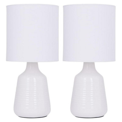 First Choice Lighting Set of 2 Ripple White Ceramic 28.5 cm Table Lamp With Shades