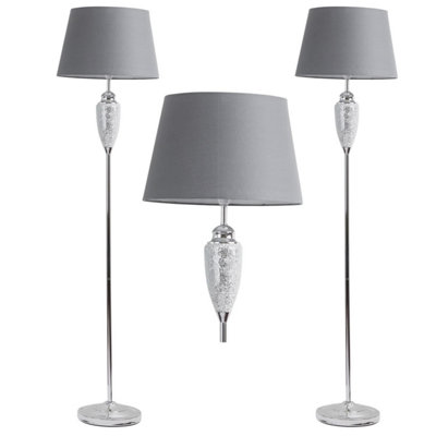 First Choice Lighting Set of 2 Roma Chrome Mirrored Glass Grey Floor Lamps