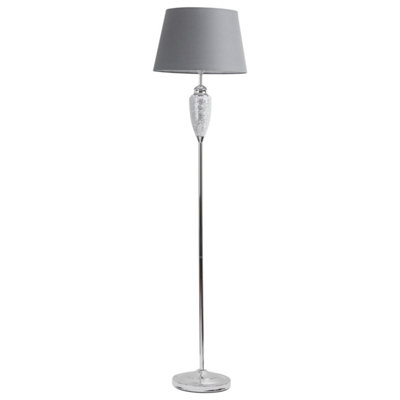 First Choice Lighting Set of 2 Roma Chrome Mirrored Glass Grey Floor Lamps