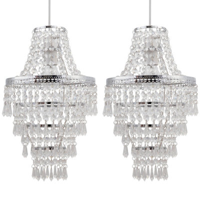 First Choice Lighting Set of 2 Rome Chrome Clear Easy Fit Jewelled Pendant Shades