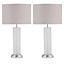 First Choice Lighting Set of 2 Saffron Chrome Clear Textured Glass Grey 59 cm Table Lamp With Shades