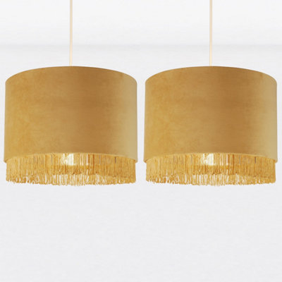 First Choice Lighting Set of 2 Sand Velvet With Chrome Inner Tassled Light Shades