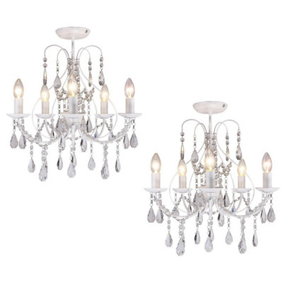 First Choice Lighting Set of 2 Sapparia White With Silver Clear Crystal