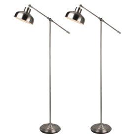 First Choice Lighting Set of 2 Satin Nickel Lever Arm Floor Lamps