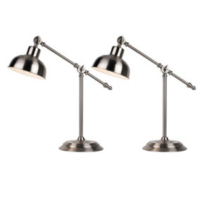 First Choice Lighting Set of 2 Satin Nickel Lever Arm Table Lamps