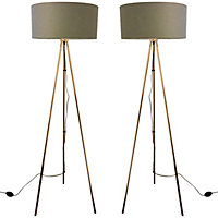 First Choice Lighting Set of 2 Saturn Copper Grey Tripod Floor Lamps