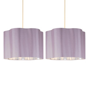 First Choice Lighting Set of 2 Scallop Chrome Blush Pink Easy Fit Fabric Pendant Shades