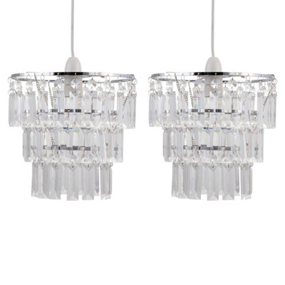 First Choice Lighting Set of 2 Scarlett Chrome Clear Easy Fit Jewelled Pendant Shades