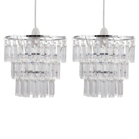 First Choice Lighting Set of 2 Scarlett Chrome Clear Easy Fit Jewelled Pendant Shades