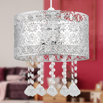 First Choice Lighting Set of 2 Seattle Clear Chrome Easy Fit Jewelled Pendant Shades
