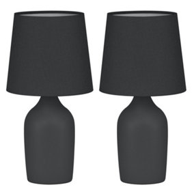 First Choice Lighting Set of 2 Smooth Black Ceramic 27cm Table Lamps With Maching Shades