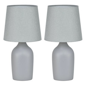 First Choice Lighting Set of 2 Smooth Grey Ceramic 27cm Table Lamps With Maching Shades