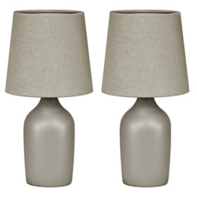 First Choice Lighting Set of 2 Smooth Natural Ceramic 27cm Table Lamps With Maching Shades