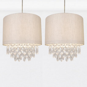 First Choice Lighting Set of 2 Sparkle Gold Faux Silk Jewelled Pendant Shades