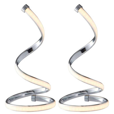 First Choice Lighting Set of 2 Spira LED Chrome White Table Lamps