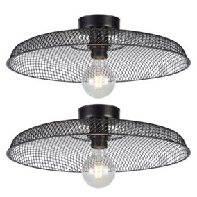 First Choice Lighting Set of 2 Spiral Chrome Frosted Glass 3 Light Flush Ceiling Lights