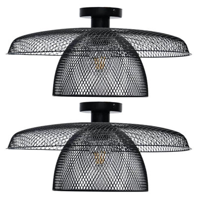 First Choice Lighting Set of 2 Spiral Chrome Frosted Glass 5 Light Flush Ceiling Lights